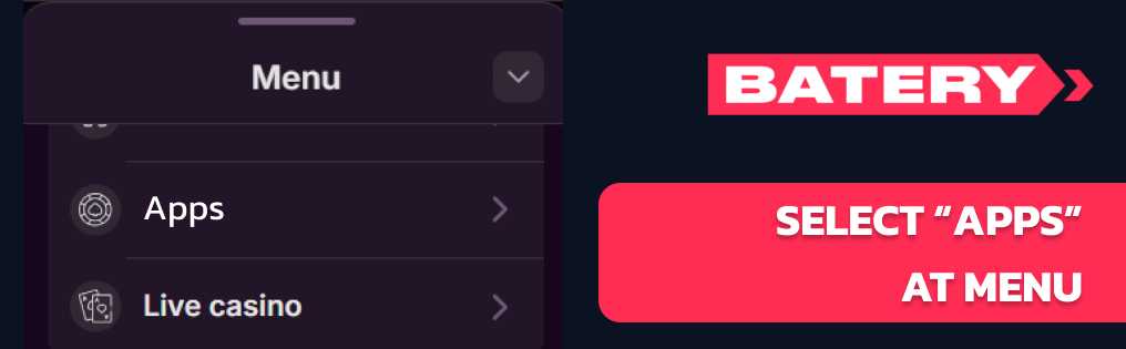 Batery Bet App open a navigational menu