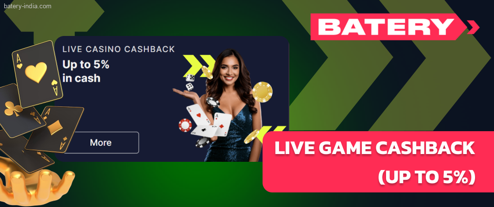 Earn weekly cashback on Batery Bet Live Casino losses