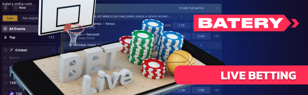 The live betting feature at Batery Bet lets you bet during matches
